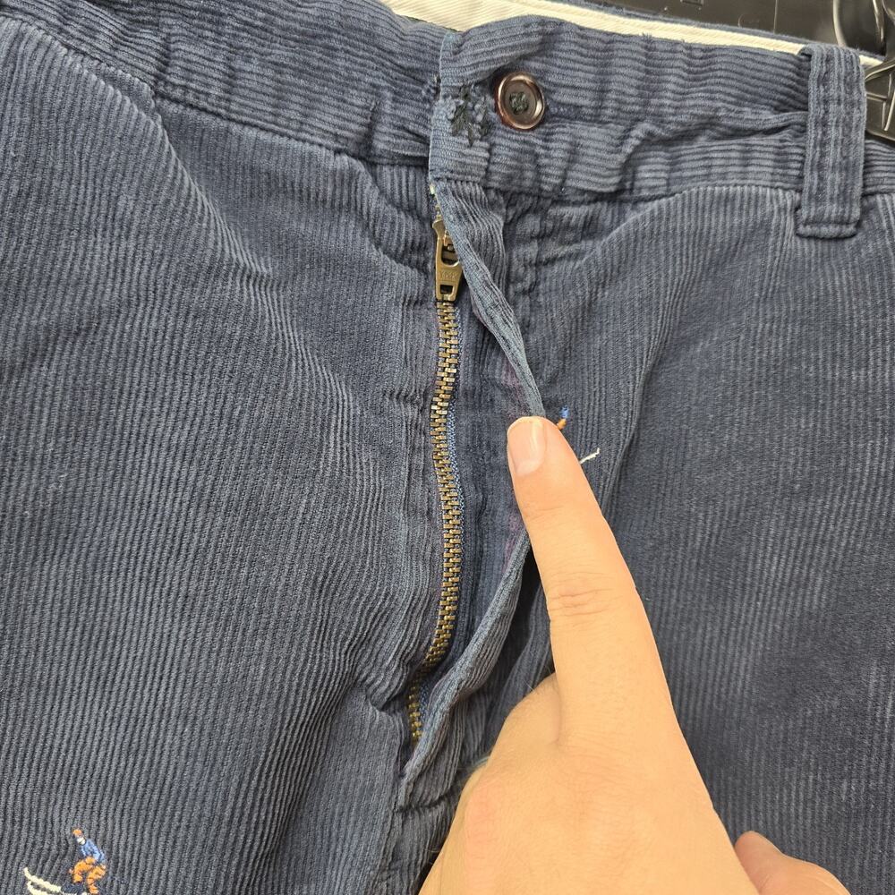 J.CREW Relaxed Corduroy Pants Mens 34x32 (Fits 33x30) Blue Ski Embroidered - Picture 4 of 14